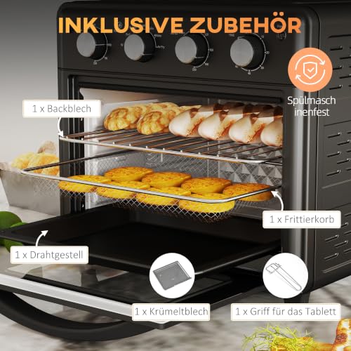 Miniatura 6 de Homcom Horno Eléctrico Multifunción De Sobremesa Mini Horno Tostador De 30l 1600w Freidora De Aire Con 7 Modos De Calor Temporizador Y Temperatura Regulable 43x39x39 Cm Negro