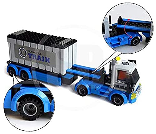 Bausteine Zug, Güterzug Bauset mit Wagons, Schienen,Container LKW, 1008 Klemmbausteine – Bild 4