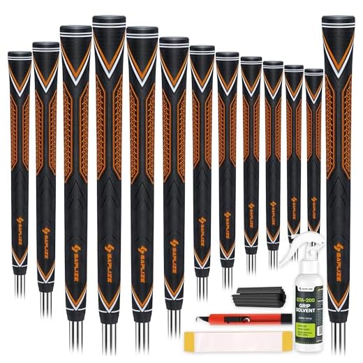 SAPLIZE High-Performance Rubber Golf Grips, High Shock Absorption, Non-Slip, 13 Grips with All Kits, Midsize, Orange, CC10 Golf Club Grips