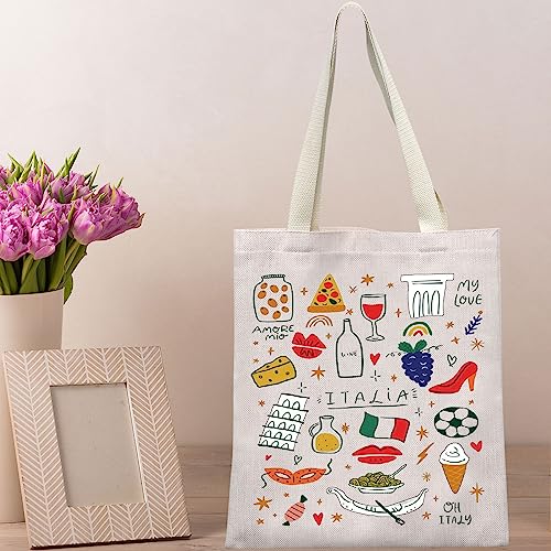 Bolso tipo tote de lona de Italia, regalo turístico de Italia, bolso de compras con íconos de Italia, bolso de hombro con estampados italianos miniatura 6