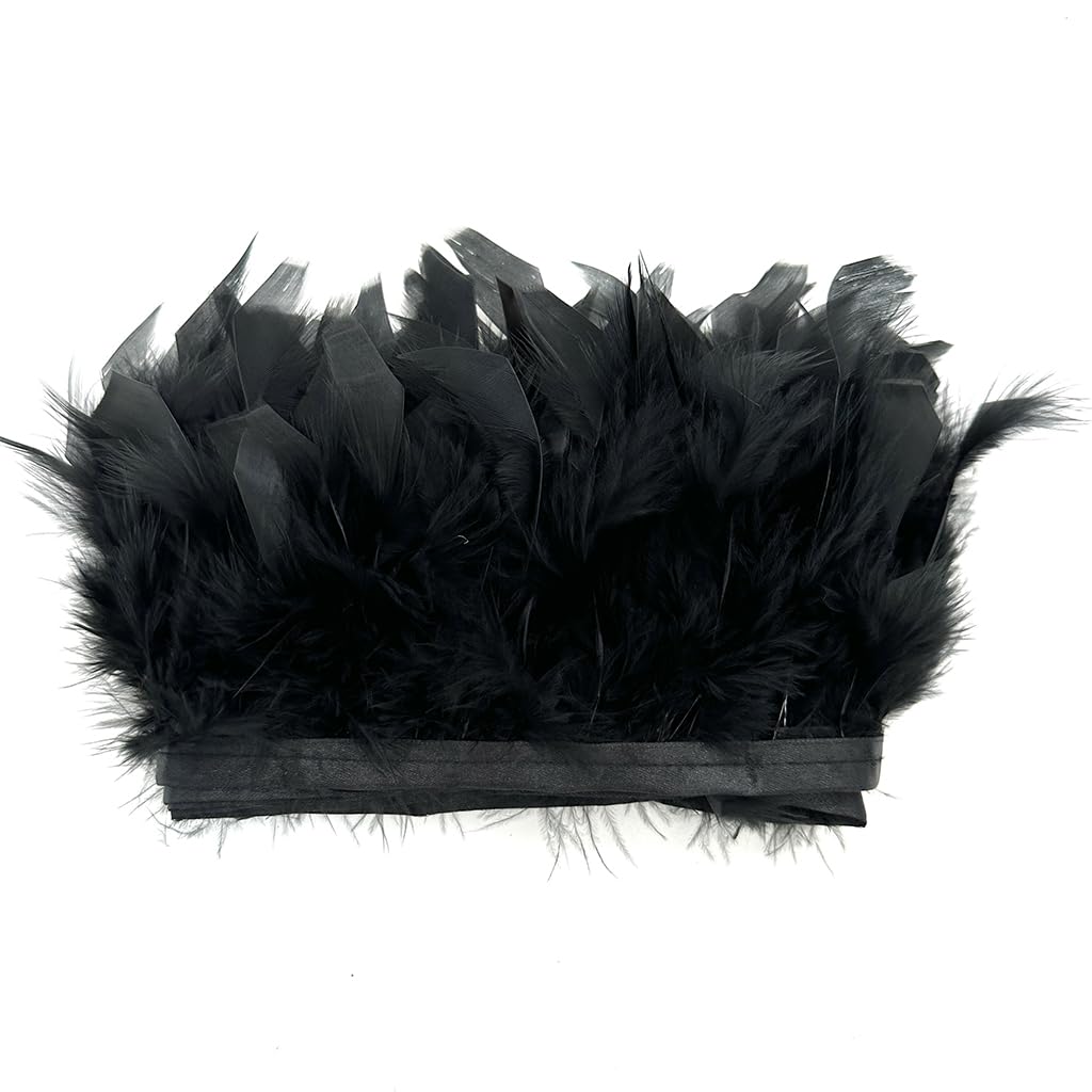 Black 4-6inch 2yard Turkey Feather Fringe Trim for Dress Sewing Crafts Costumes Accessories Party Supplies Festival Decoration