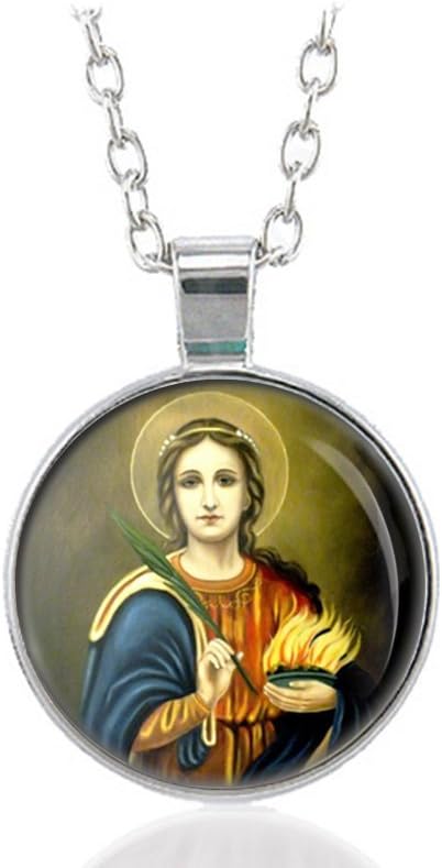 St. Agatha Catholic Necklace Silver Tone Pendant
