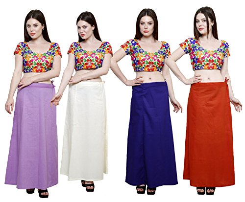 Image of Pistaa's combo of Women's Cotton Best Plain Solid Indian Readymade Inskirt Saree petticoats