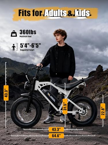 Image of Electric Dirt Bike Adults, 1300W Peak 52V20.8Ah ebike, 20+MPH 20 inch x4.0 Fat Tire, Streamlined E-Motorcycle with 7 Speeds for Youths, V200，White with Rear Rack + Footrests