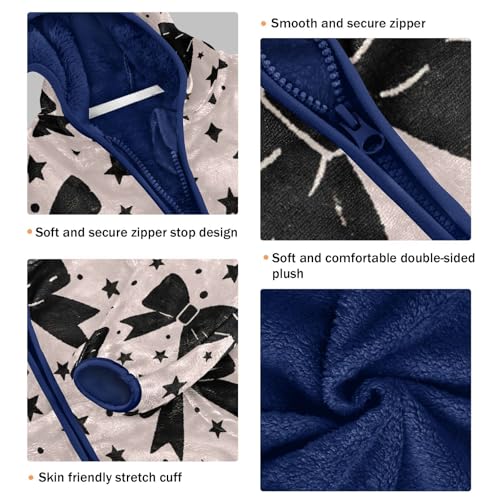 Black Bows on Pink Background Toddler Fleece Jacket Girl Boys Hooded Fleece Jacket Coat Warm Outwear Zip-up 3-10T3