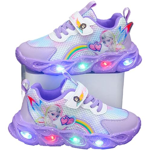 Emisünde Zapatos ELSA con luces LED for niñas de 2 a 15 años, con cierre de MAGIC TAPE, divertidos tenis de princesa, ideales for caminar y correr, ideales for cumpleaños y Navidad(Púrpura,26 EU)