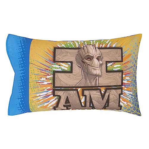 Image of NoJo Marvel Guardians of The Galaxy Blue Let's Rock 4 Piece Toddler Bed Set - Comforter, Fitted Bottom Sheet, Flat Top Sheet, and Reversible Pillowcase