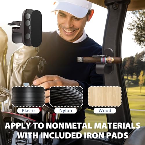 Magnetic Cigar Holder One-Handed Usage, Universal Cigar Clip Mount with Stick-On Metal Pads Fit 70 Rings, Glossy Zinc Alloy Cigar Accessory or Golf Carts, Boat, Fishing Rods, Golf Clubs - Image 4