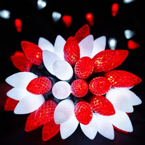 Image of YIQU 2-Pack 66FT C9 Christmas String Lights Outdoor, 100LED Waterproof Green Wire Plug in Led Fairy String Lights for Xmas Tree Indoor Garden Patio Wedding Party Decoration (Red and White)