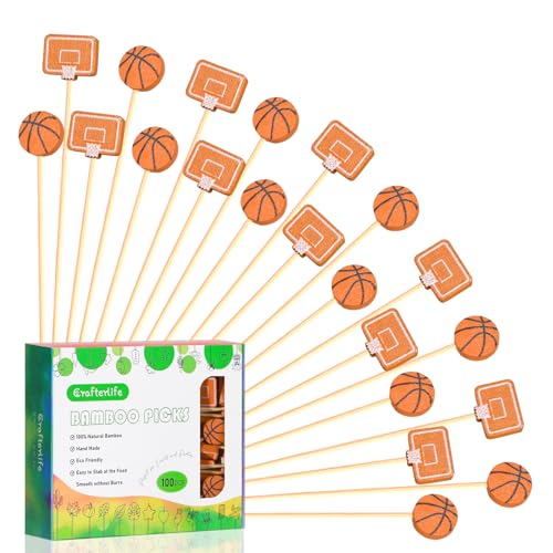 Basketball Cocktail Picks 5” with Topper, Party Food Skewers