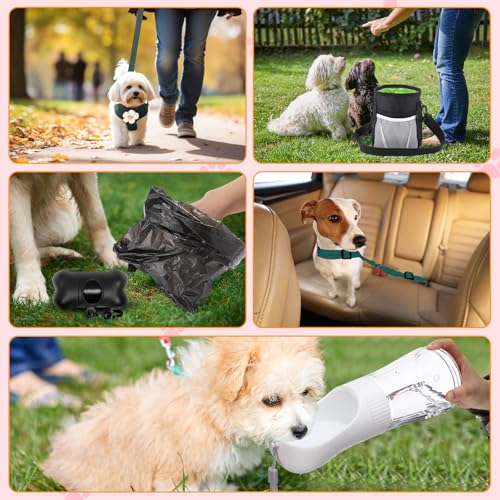 Abbylike Welpenzubehör, Starter-Set für kleine Hunde, enthält Leine, Näpfe, Zahnbürsten, Wasserflasche und mehr Zubehör für Hunde, 50-teiliges Set (schwarz)