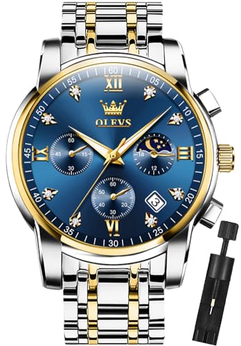 Image of OLEVS Mens Watches Chronograph Business Dress Quartz Stainless Steel Waterproof Luminous Date Wrist Watch