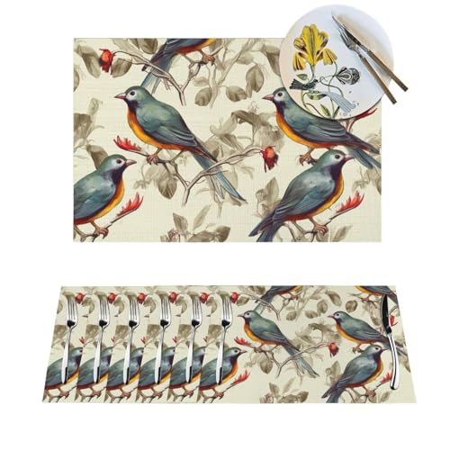 Set de table en PVC antitache lavable oiseaux vintage rustique - 2