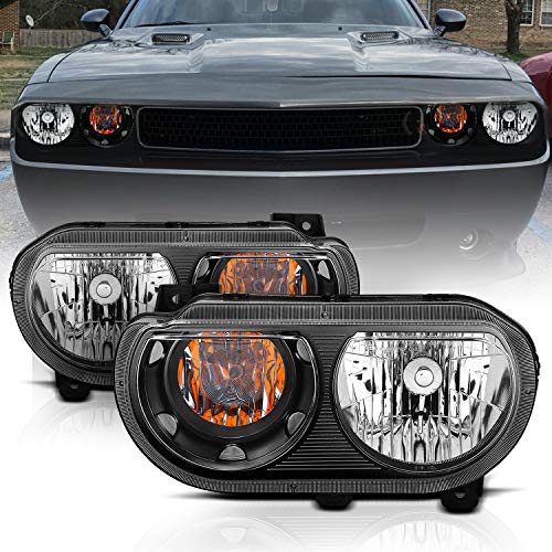 Amerilite Black Replacement Headlights For 2009-2014 Dodge Challenger (Pair) High/Low Halogen Bulb Included #TOP2