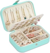 IMUU Leather Mini Jewelry Travel Case, Small Travel Jewelry Organizer, Safety Lock Jewelry Portable Jewelry Box Travel Mini Storage Organizer Display Storage Box For Rings Earrings (Sky Blue)