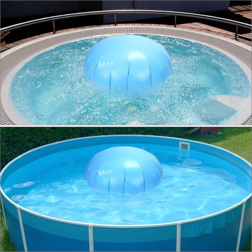 QWORK® Winter Poolkissen 120CM mit 2 Befestigungsseilen - Luftkissen für Poolabdeckung - Kältebeständiges PVC - 4 Verstärkte Ösen - Aufblasbar und Faltbar