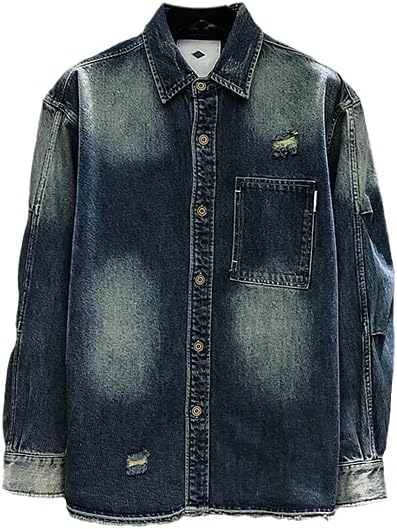 AAPAH Jacket Men's Retro Street Wind Denims Coat American Version Washing Lapel Casual Denim Shirt