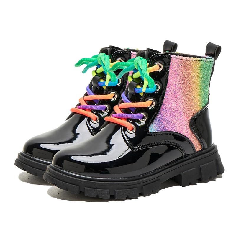 Girls Rainbow colors Ankle Boots Side Zip Comfort Non-Slip Boot Lace Up Outdoor Combat Boot(Toddler/Little Kid/Big Kid)