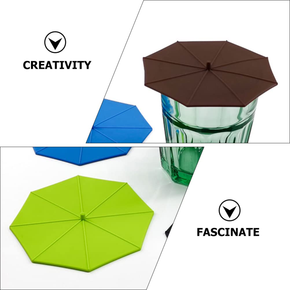BESTonZON 5 Stücke Silikon Tasse Deckel Becher Abdeckungen Regenschirm Glasabdeckung Anti Becherdeckel Tassendeckel Silikondeckel für Tassen Becher Trinkgläser Schüssel