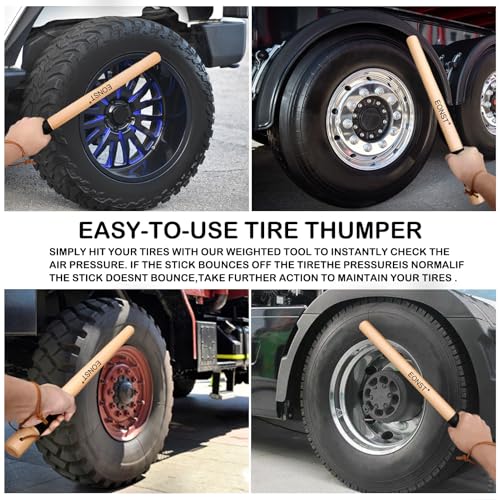 Image of Wood Tire Thumper, Tire Pressure Check Tool for Semi Trucks and Trailers, Non-Slip Handle, Fishing Bat for RV Camping, Natural Color