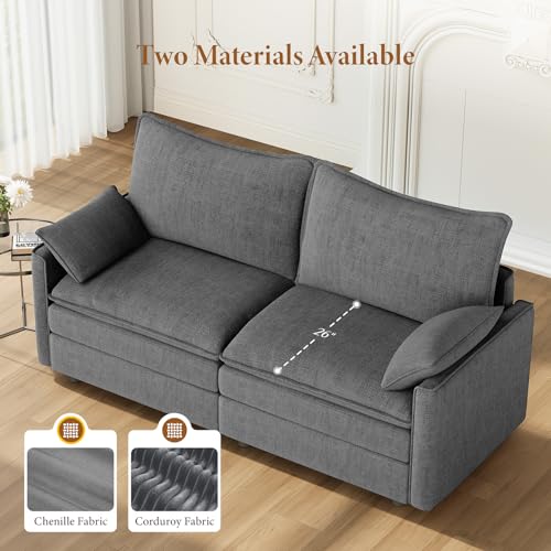Image of Vesgantti 74 inch Loveseat Sofa for Living Room, Comfy Cloud Couch Deep Seat Chenille Modern 2 Seater Small Sofa with Armrest Pillow, Easy Assembly for Small Spaces, Gray