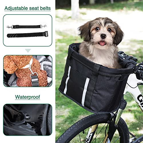 ANZOME Dogs Carrier Bike Basket, Handlebar Basket Folding Front Removable with Adjust Dog Seatbelts Bicycle Baset Quick… - Image 7