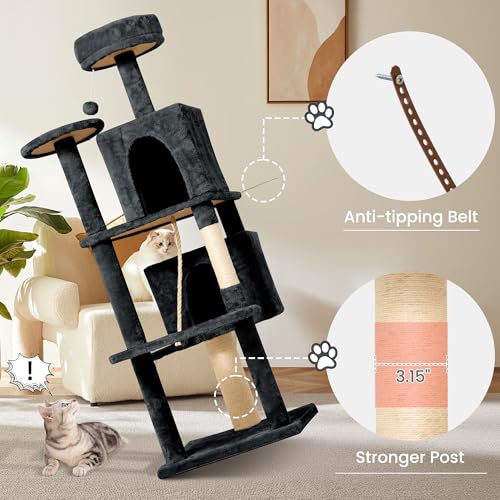 Árbol para gatos grande de 58.5 pulgadas color gris oscuro miniatura 3