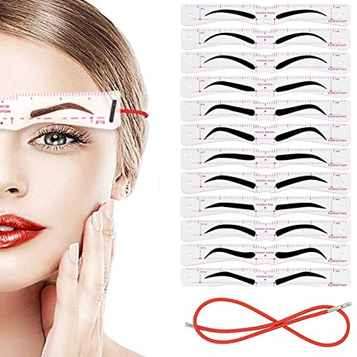 12PCS Eyebrow Shaper Kit, Reusable Eyebrow Template with Strap, Premium Eyebrow Stencil 3 Minutes Makeup Tools For Almost All Shapes