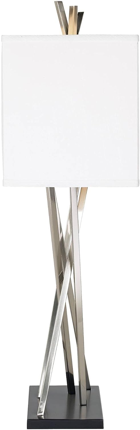 Possini Euro Design Asymmetry 30" Tall Large Modern End Table Lamps Set of 2 Silver Brushed Steel Finish Metal Linen White Shade Living Room Bedroom Bedside Nightstand House Office Home Reading
