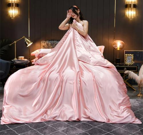 Juego de ropa de cama de seda de morera de lujo, funda de edredón sedosa, funda de almohada y juego de sábanas para textiles para el hogar, funda de cama de color sólido, calidad suave y elegante