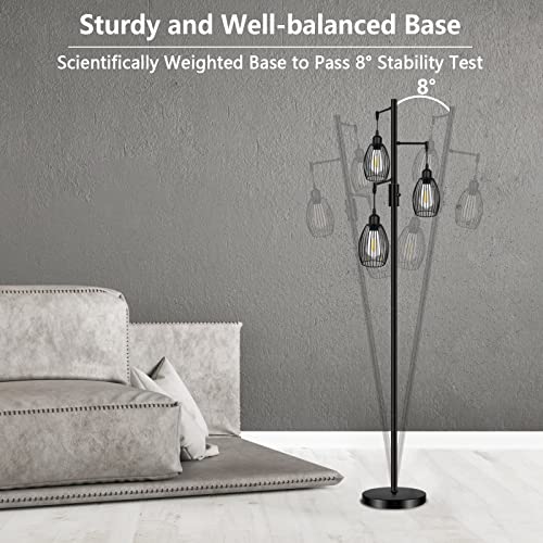 LTBLIGHT 68 Inch Industrial Floor Lamp with 3 Dimmable Edison Bulbs Black - image 5