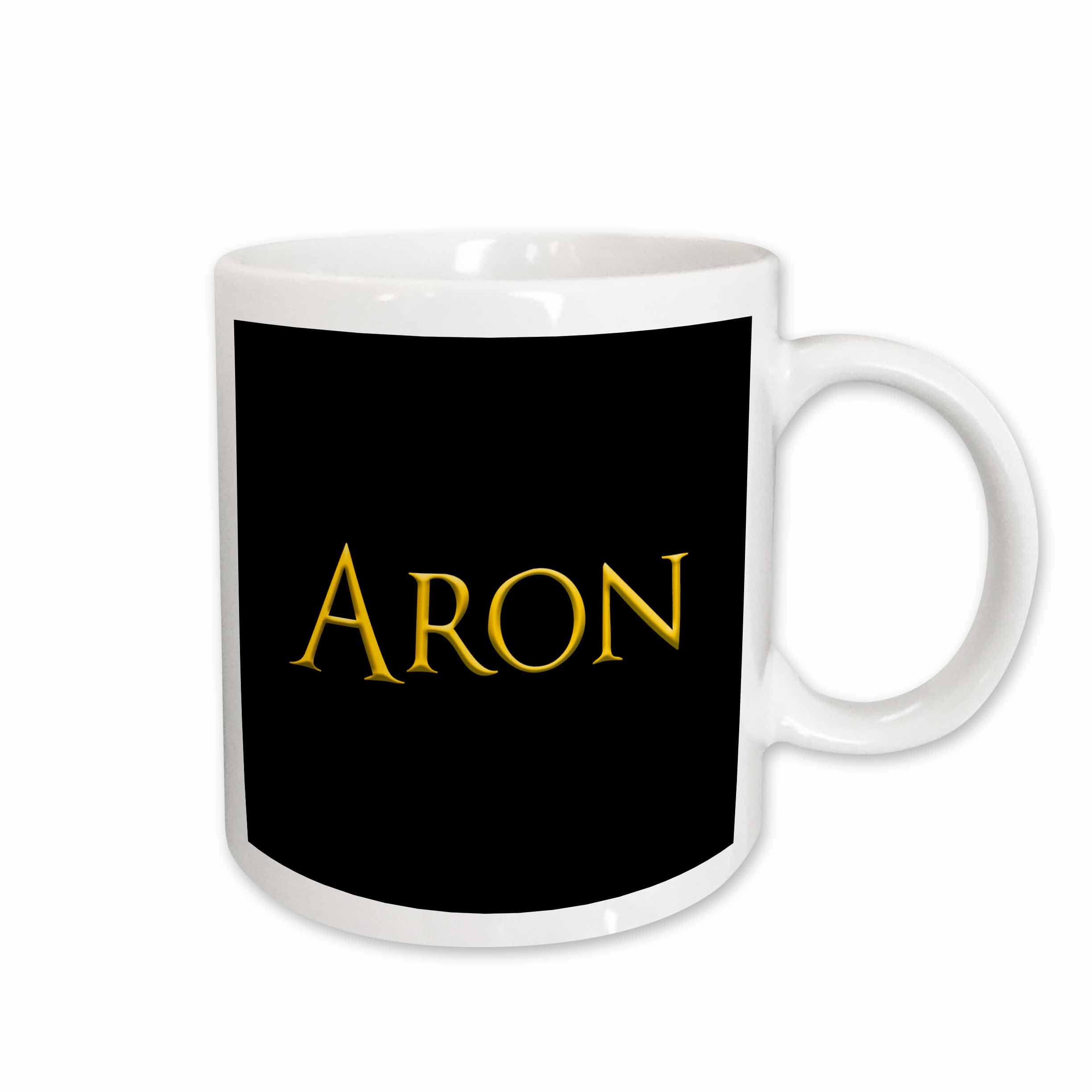 3dRose3dRose Aron common baby boy name in America. Yellow on black talisman - Mugs (mug-361726-1)