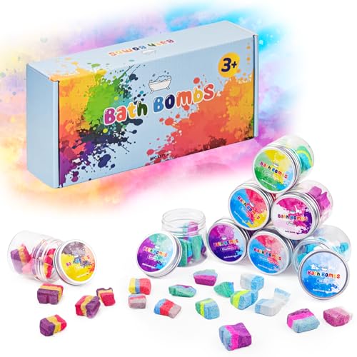 Bath Bombs Color Fizzies for Kids: 8 Pcs Scented Potion Bottles 14 Colors Water Tablets Organic Natural Shower Steamers Fun Science Toddler Foams Bubbles Sets Birthday Gift for Girls Boys Ages 3+ 4-8