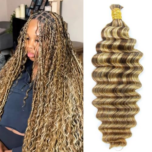 Braiding Human Hair for Boho Braids #27/30/613 100% Brazilian Human Braiding Hair 100G Deep Wave Boho Human Hair for Braiding 18 Inch