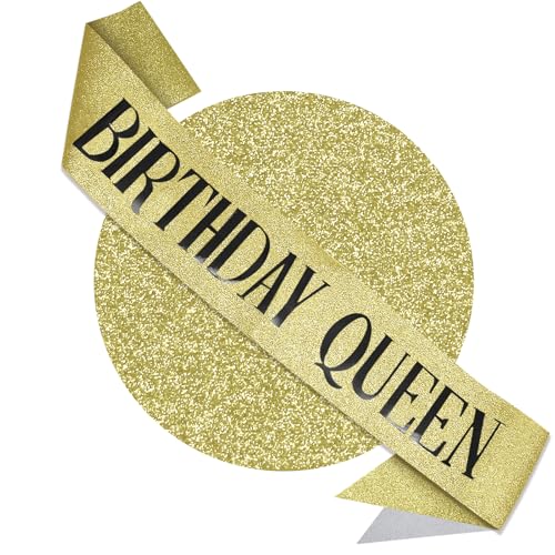 RUDONG M Birthday Queen Sash Glitter Gold