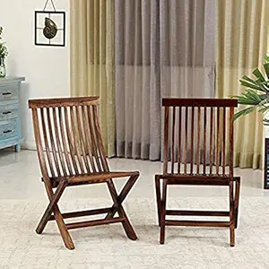 Handwoody Wooden Garden Chairs Set of 2 |2 Folding Chairs for Patio,Balcony,Garden and Outdoor - Rich Walnut Finish