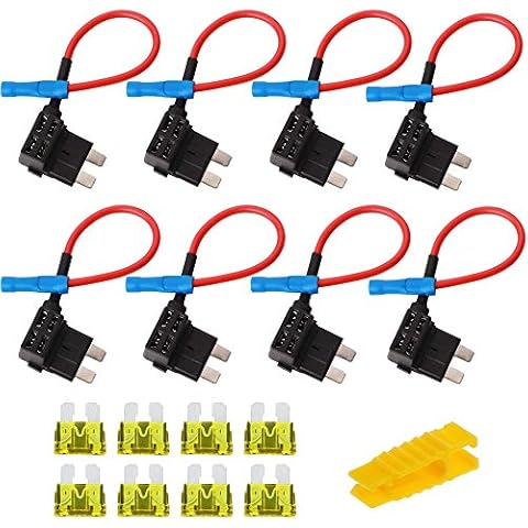 8 Set Circuit Fuse Tap, Bolatus Add A Circuit Fuse Tap Piggy Back Car Fuses Universal Ato Atc Fuse Holder Box 12V 24V with 20A Standard Blade Fuse Wire and Fuse Puller (Standard) Cover