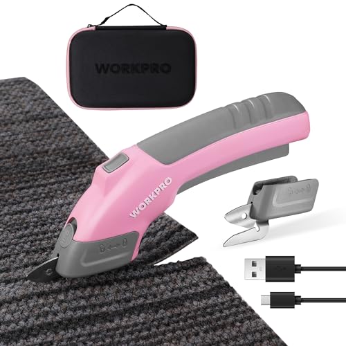 WORKPRO 4V Cordless Electric Scissors With 2 blades, Fabric, Leather, Carpet and Cardboard Cutter, 2000mAh Rechargeable Powerful shears with Storage Case by WORKPRO - Used condition - US$30.93