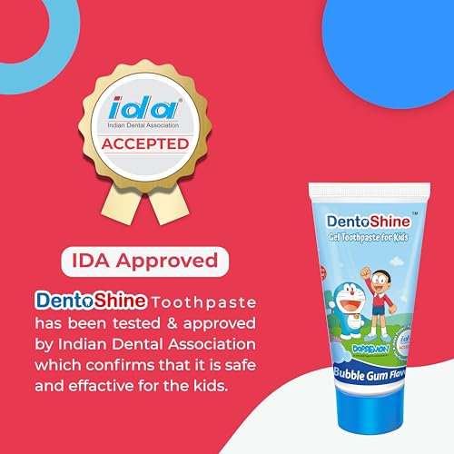 Image of DentoShine Gel Toothpaste for Kids | Pack of 3 (3, Bubblegum (Doraemon)) | IDA Accepted