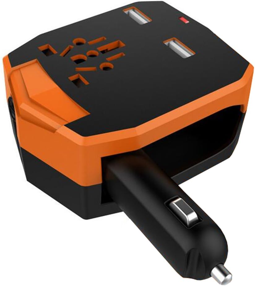 Caricabatteria da auto con adattatore universale per doppia porta USB, caricabatteria da auto per carica EURO/USA/AUS/Regno Unito (arancione)