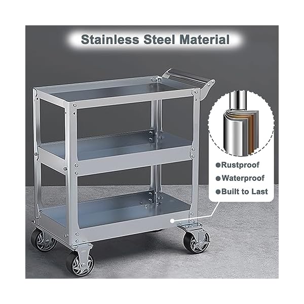 3-Tier-14-Gauge-Stainless-Steel-Utility-Cart-1100-lbs-Heavy-Duty-Service-Cart-with-Wheels-Rolling-Tool-Cart-on-Wheels-for-Mechanic-Garage-Workshop-Warehouse-1575-D-x-307-W-x-362-H 3-Tier-14-Gauge-Stainless-Steel-Utility-Cart-1100-lbs-Heavy-Duty-Service-Cart-with-Wheels-Rolling-Tool-Cart-on-Wheels-for-Mechanic-Garage-Workshop-Warehouse-1575-D-x-307-W-x-362-H