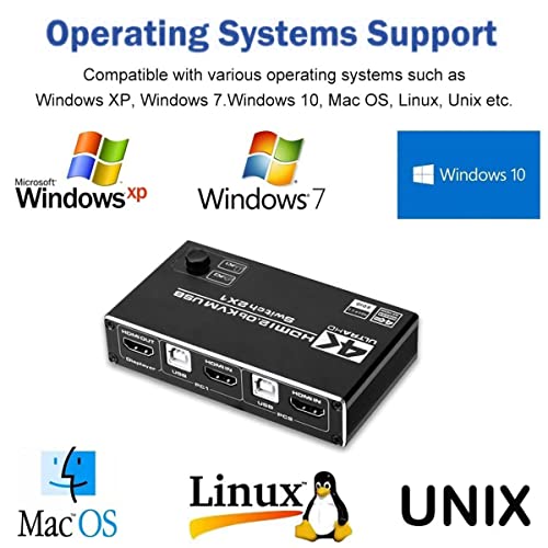 HDMI 2.0 Switch 4K HDMI Switch 2 in 1 Out Metal HDMI Switches Selector Box with 3 USB 2.0 Ports KVM Switch Support HDCP 2.2 Support 4K60Hz Ultra HD - Image 4