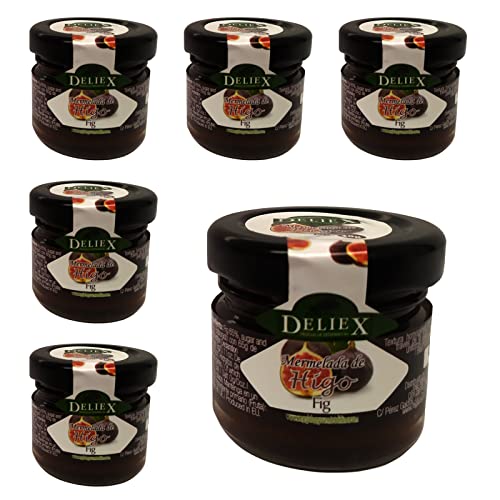 Deliex delicias de Extremadura. 60 Mermeladas pequeñas sabor higo. Miniaturas de mermeladas en tarro de cristal 30 gr para detalles a invitados en bodas, comuniones, bautizos (Higo, 60 Tarros)