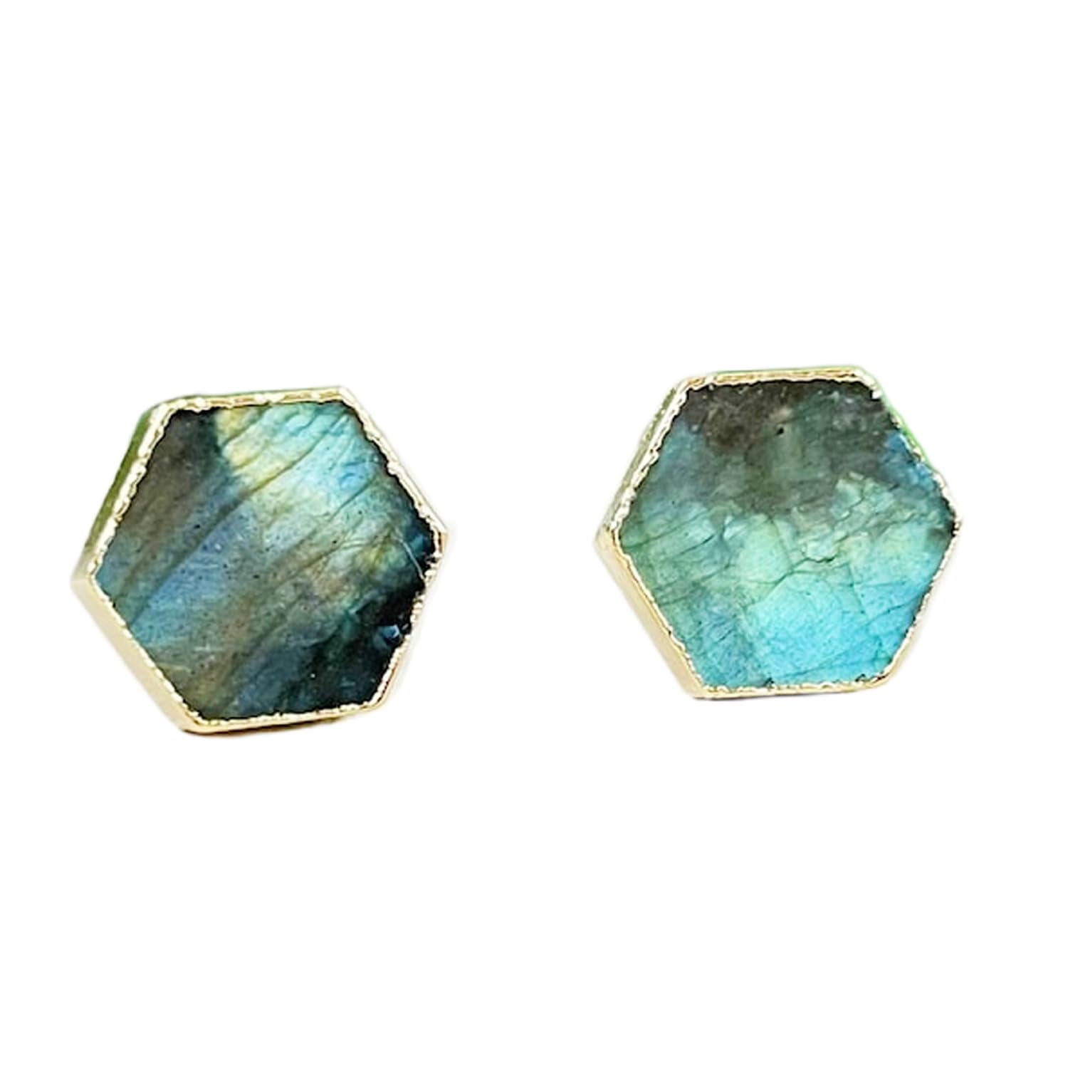 Boucles d'oreilles labradorite argent 925 hexagonales chics - 5