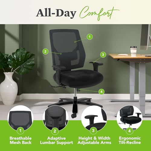 Image of HON Crio Big and Tall Ergonomic Mesh Office Chair, Extra‑Wide High‑Back Desk Chair with Adjustable Arms, Lumbar Support, Heavy‑Duty Tilt Recline, Swivel Wheels, Black Frame, Black