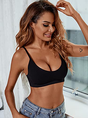 Verdusa Women's Scoop Neck Spaghetti Strap Seamless Bra Top Crop Bralette Black L #TOP4