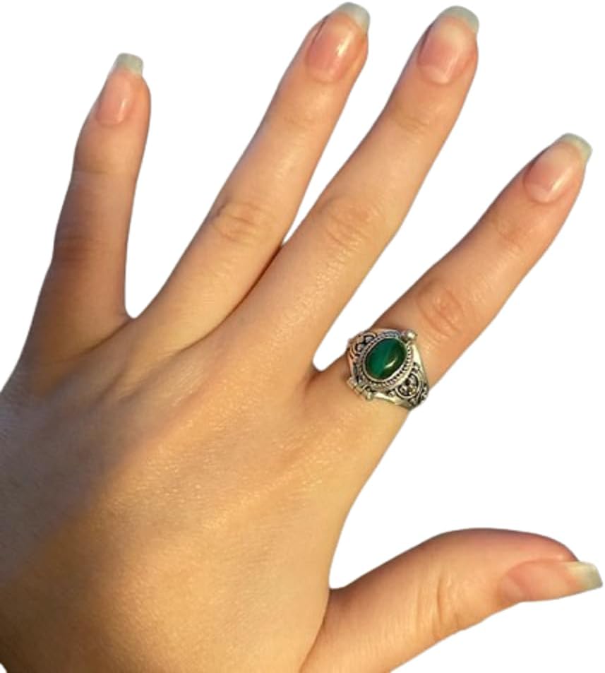 Mother day gift, Natural Malachite Ring, 925 Sterling Silver Plated Handmade Ring, Openable Poison Ring, Poison ring, Storage box ring, Vintage poisoner ring