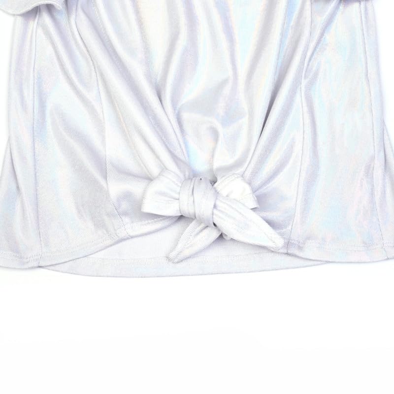 Image of Mirawise Girls Shirts Metallic Tops Clothes Tshirt Ruffle Short Sleeve Tee Size 6-14