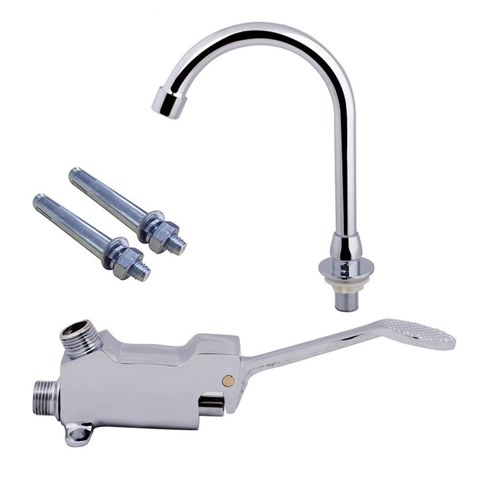 Grifo Monomando para Lavabo de Laboratorio con caño Alto, Cromado Pulido, Todo Cobre, Grifo para Lavabo de baño, Pedal montado en Cubierta, Soporte único, Grifo de Cascada de latón de un Solo
