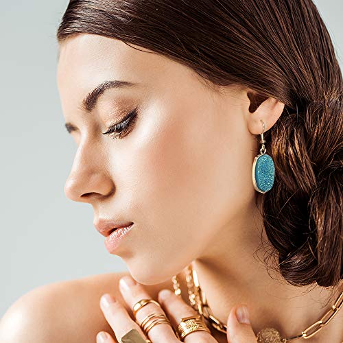 image for Hefanny 12 Pairs Teardrop Druse Crystal Drop Dangle Earrings for Women